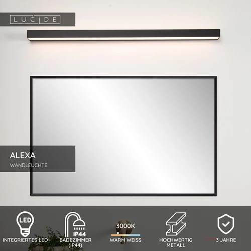 Lucide ALEXA - Wandleuchte Badezimmer - LED - 1x13W 3000K - IP44 - Schwarz - USP